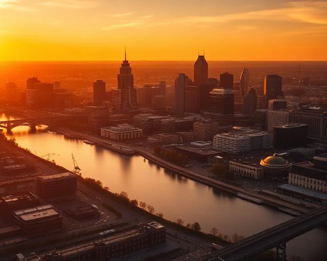 Nashville skyline at dusk with downtown towers reflecting warm light, executive relocation destination