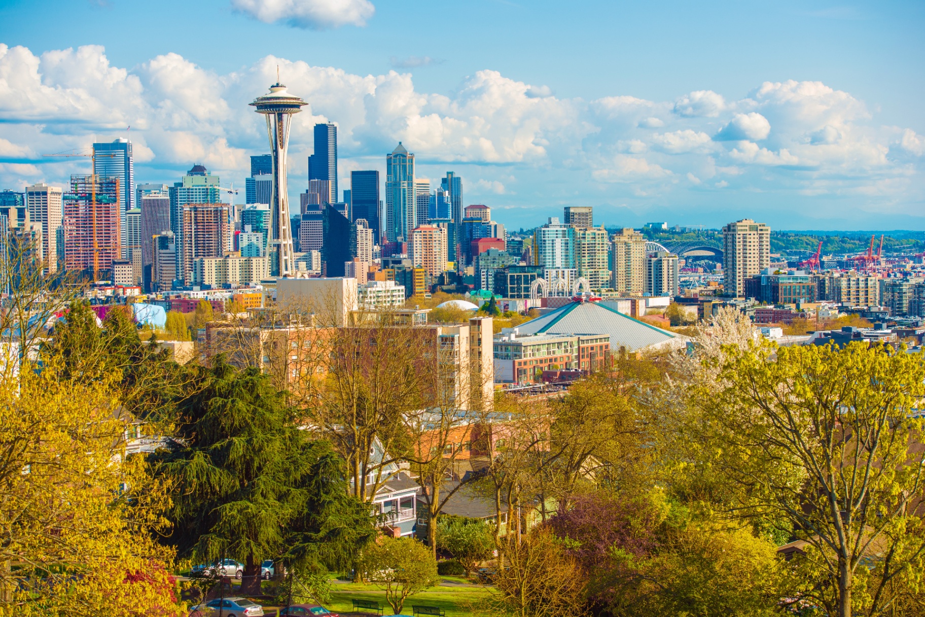 Seattle skyline at golden hour, Starbucks corporate relocation to Nashville
